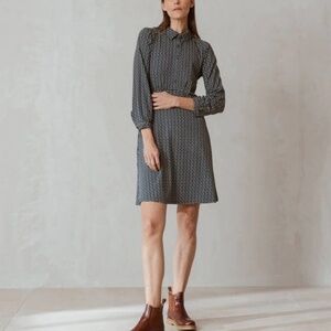 ANTHROPOLOGIE x Indie and Cold Shirt Dress Mini Long sleeve Retro Gray Cream XS